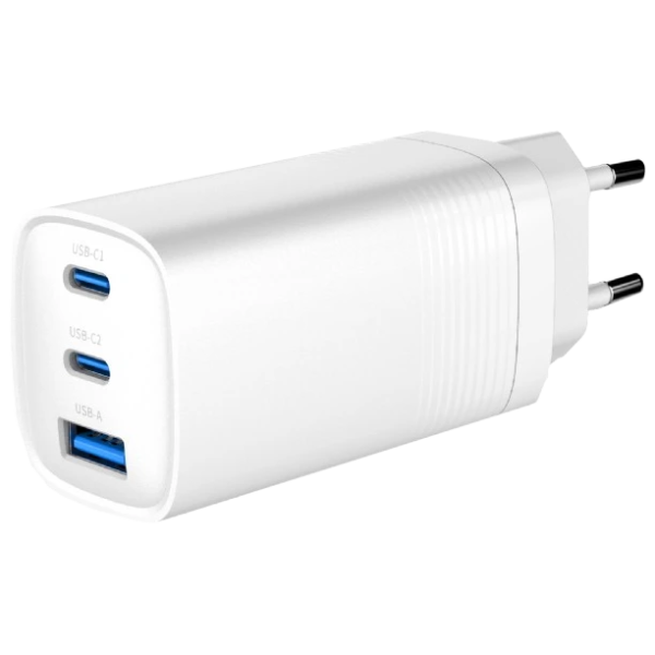 Мережевий зарядний пристрій Gembird TA-UC-PDQC65-01-W (USB Type A + USB Type C)