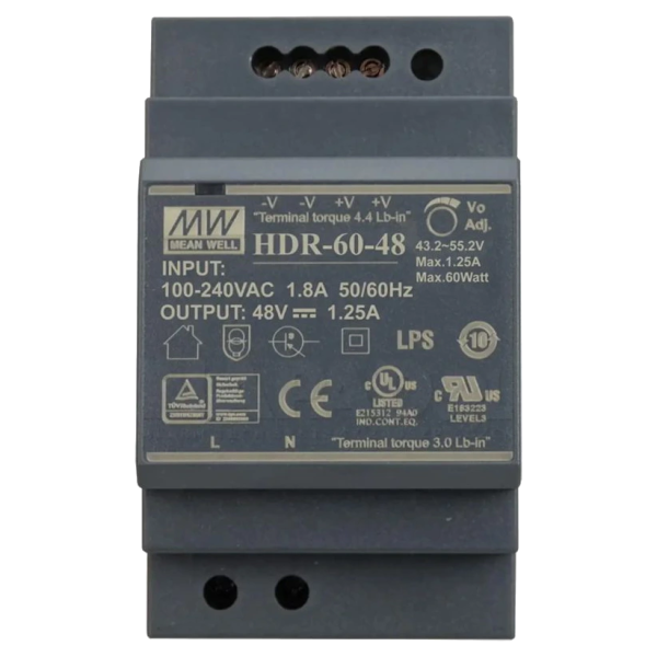 Блок живлення Mean Well HDR-60-48 48B 1.25А для монтажа на DIN рейку