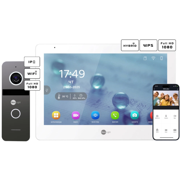 Комплект відеодомофону Neolight MEZZO Hybrid + SOLO IPW Graphite з кутком, PoE адаптер для панелі виклику